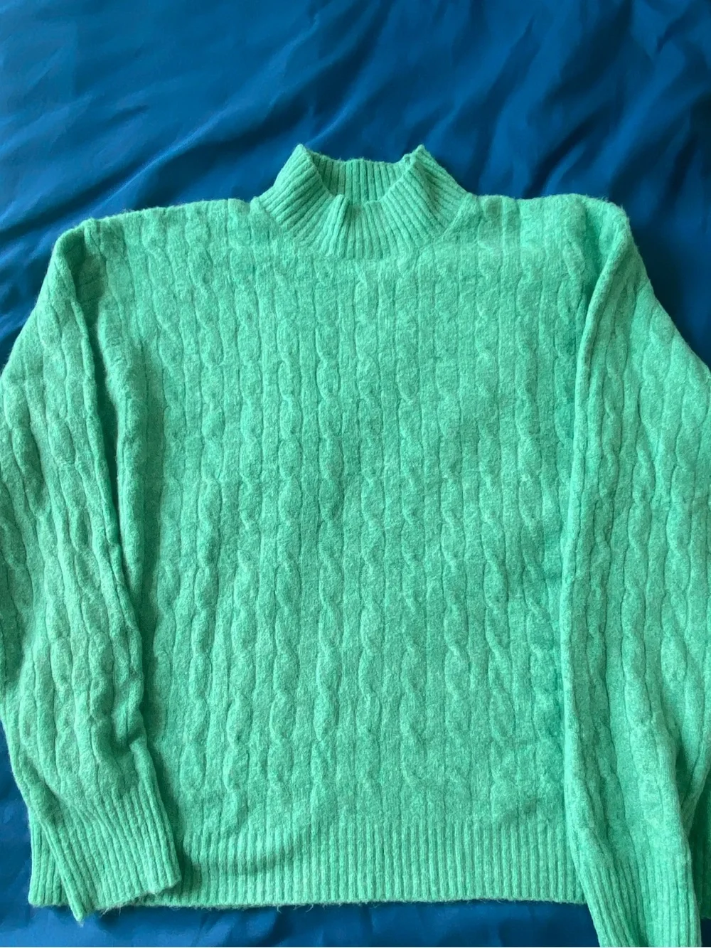 J.Crew Green Cable Knit Mock Neck Sweater - Picture 1 of 3